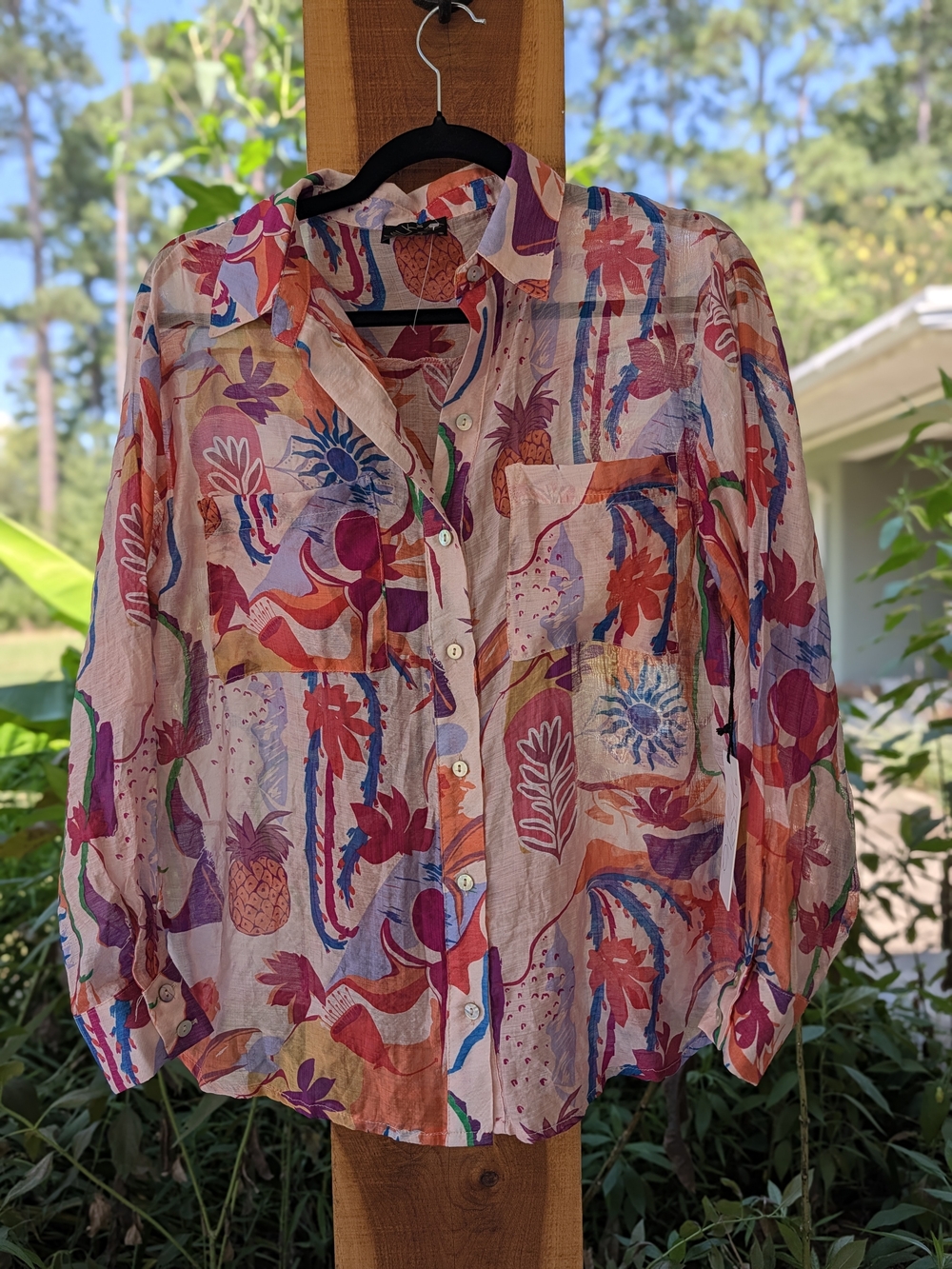 Milk & Honey. Vibrant Multi-Color Printed Button-Up Shirt - Women